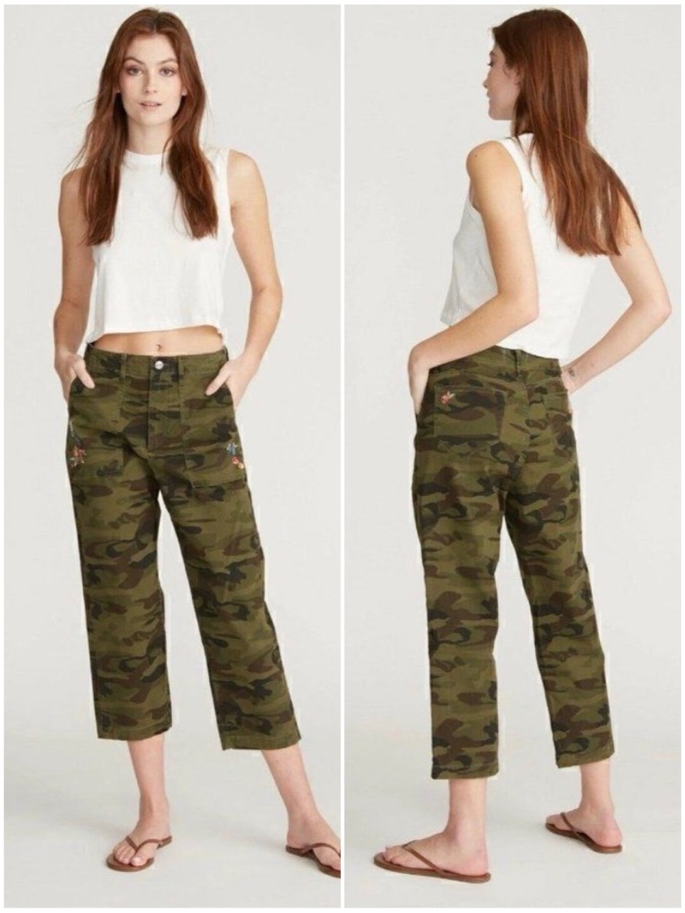 DRIFTWOOD Womenโs Size 29 Camo Floral Embroidery Tabithaโ Straight Leg Crop Pant